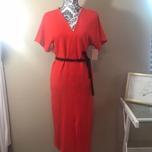 Topshop Orange belted midi dress